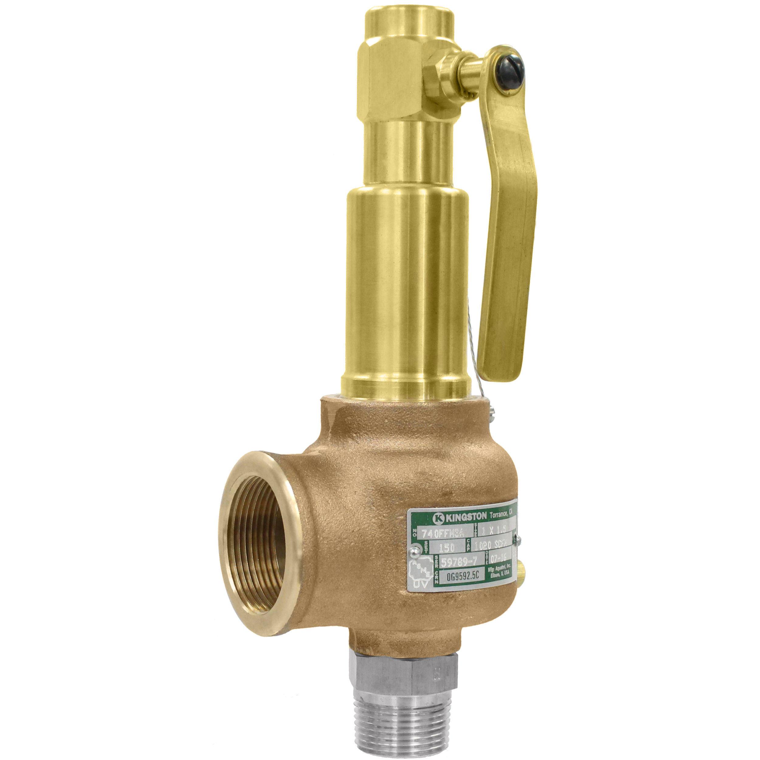 Kingston Valves 710D66N1K1-100 1 x 1/100 psi ASME Section VIII Air/Gas Open Lever Buna-N Disc D Orifice Brass Body and Trim Safety Valve 