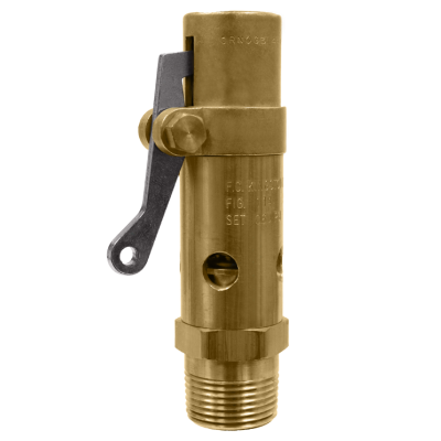 ASME Section VIII Air/Gas Kingston Valves 710D45N1K1-375 Model 710 Safety Valve 1/2 Inlet x 3/4 Outlet Open Lever 375 psi Buna-N Disc D Orifice Brass Body and Trim 